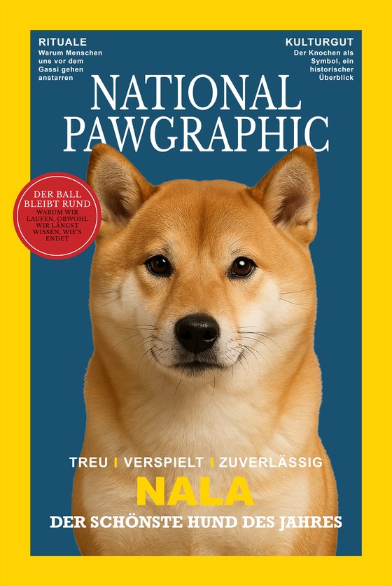 Poster NATIONAL PAWGRAPHIC mit einem Shiba Inu