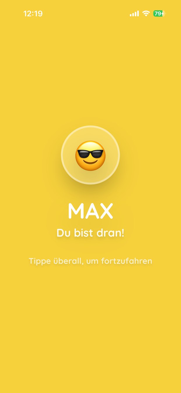 App-Ansicht: Anzeige, welcher Spieler an der Reihe ist